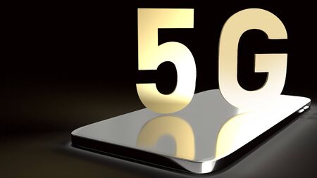 5g gold on smart phone 3d rendering for technology content.の写真素材