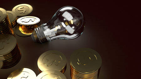 The  Light bulb  and gold coins in dark 3d rendering for business content.の写真素材