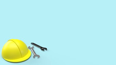 The safety helmet and wrench on blue background 3d rendering for labour day contentの写真素材