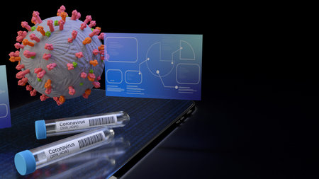 The corona virus and  science tube on tablet 3d rendering for medical content.