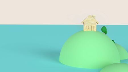 The home wood on island 3d rendering  for social distancing or work from home content.の写真素材
