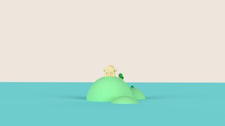 The home wood on island 3d rendering  for social distancing or work from home content.の写真素材