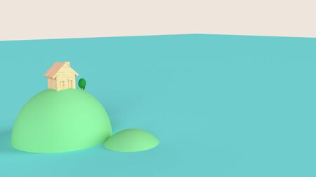 The home wood on island 3d rendering  for social distancing or work from home content.の写真素材
