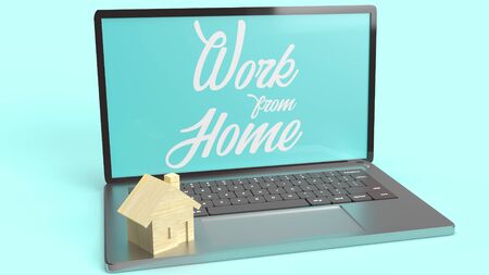 The  laptop  and text  3d rendering for work from home content.の写真素材