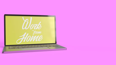 The  laptop  and text  3d rendering for work from home content.