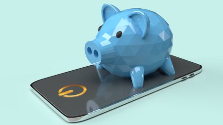The  Piggy bank on mobile 3d rendering for bank applications content.の写真素材