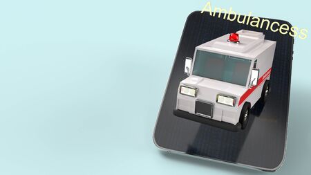 The ambulance car  and tablet  3d rendering for  health care  applications.の写真素材