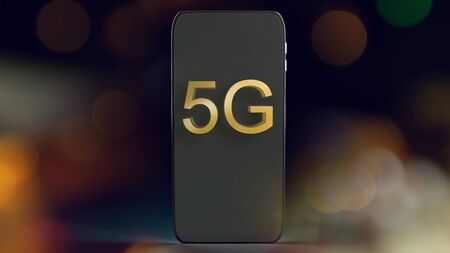 The smart mobile and 5g text gold 3d rendering for networking content.の写真素材