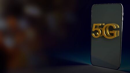 The smart mobile and 5g text gold 3d rendering for networking content.の写真素材