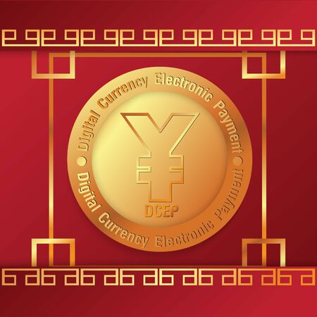 yuan symbol on gold coins and  mobile phone  vector image for china Digital Currency Electronic PaymentÂ content.のイラスト素材