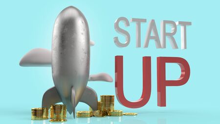The rocket and gold coins 3d rendering for start up content.の写真素材
