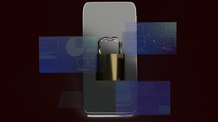 smart phone and master key 3d rendering for mobile security content.