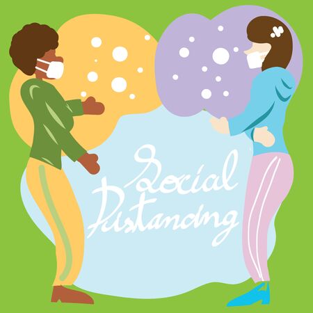 The two women stand for social distancing.&#xA;のイラスト素材