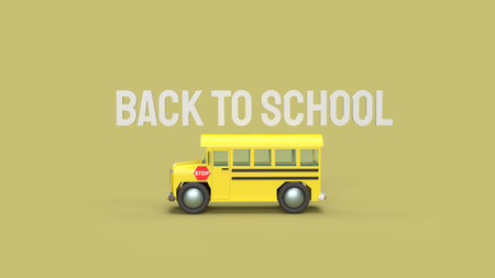 The school bus on yellow background 3d rendering for back to school content.