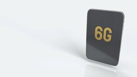 The 6g gold colour on screen tablet  3d rendering on white back groundの写真素材