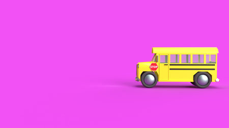 A yellow school bus on purple background 3d rendering for school contentの写真素材