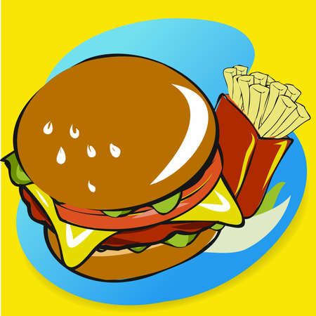 The hamburger and french fries vector for fast food content.のイラスト素材