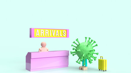 A coronavirus and suite case  checkin arrival counter for travel content 3d rendering