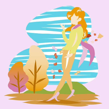 woman walking in park autumn season vector image.のイラスト素材