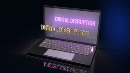 The digital disruption on laptop  for technology content 3d rendering.の写真素材