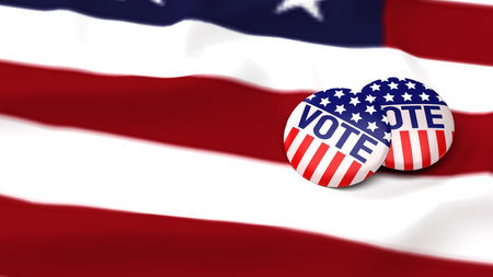 The American vote badge on flag for social content 3d rendering