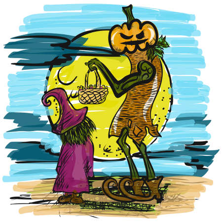 The  jack o lantern and kid dress witch suit for halloween content.のイラスト素材
