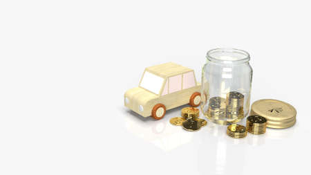 The Glass jars with coins and car wood for saving content 3d rendering.の写真素材