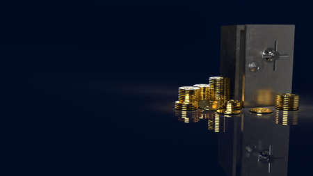The safe box and gold coins in dark background for  security content 3d renderingの写真素材