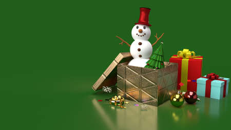 The snowman and gift boxes  for Christmas content 3d renderingの写真素材