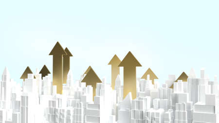 The white city building and gold arrow up for property business content 3d rendering.の写真素材