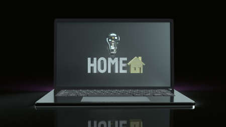 The home wood toy and Light bulb  on notebook for property content 3d rendering.の写真素材