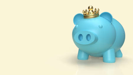 blue pig bank and crown for business content 3d renderingの写真素材