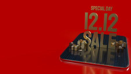 The 12.12 gold text for shopping or business content 3d rendering