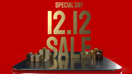 The 12.12 gold text for shopping or business content 3d rendering