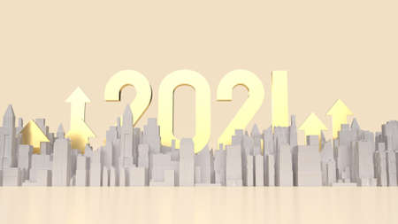 gold number 2021 and building arrow up for business content 3d rendering.の写真素材