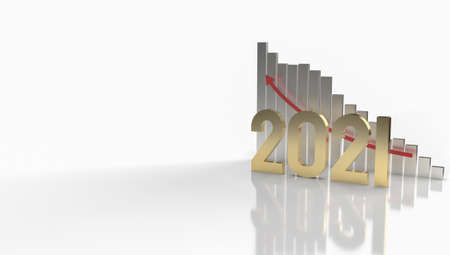 gold number 2021 and chart arrow up for business content 3d rendering.の写真素材