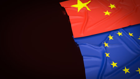 Chinese  and  European union  flag  image 3d renderingの写真素材