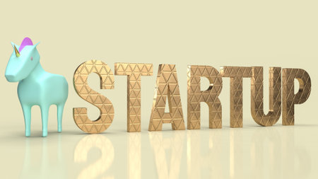 blue unicorn and gold word for symbol startup business 3d renderingの写真素材