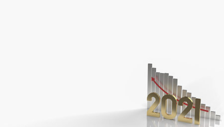 gold number 2021 and chart arrow up for business content 3d rendering.の写真素材