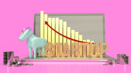 blue unicorn and chart arrow up  for symbol startup business 3d renderingの写真素材