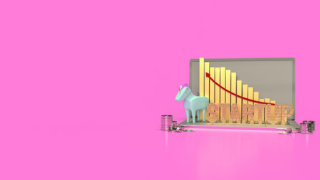 blue unicorn and chart arrow up  for symbol startup business 3d renderingの写真素材