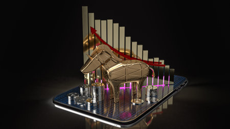 gold unicorn and chart on tablet for start up business content 3d rendering.