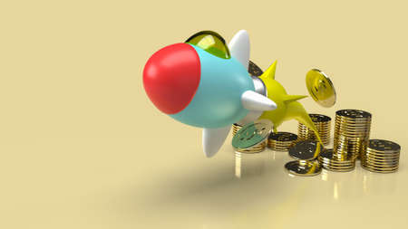 rocket and gold coins for start up business content 3d rendering.