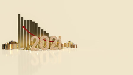 2021 year business chart Red arrow up and coins for business content 3d rendering.