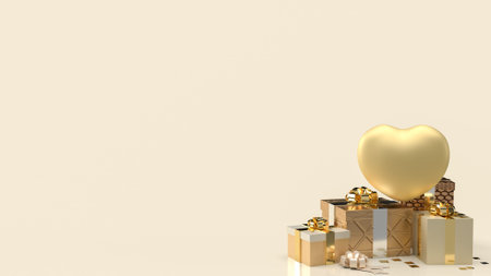 gold heart and gift boxes for celebration content 3d renderingの写真素材