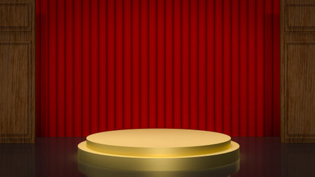 red curtain on stage for background 3d rendering.の写真素材