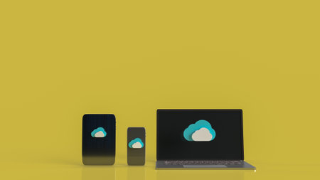 cloud and smart phone or smart device for technology network content 3d renderingの写真素材