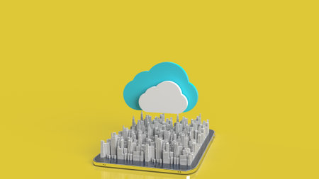 cloud and city on tablet  for technology network content 3d renderingの写真素材