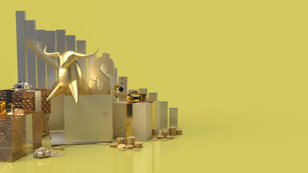 gold bull in gift box surprise for business content 3d renderingの写真素材
