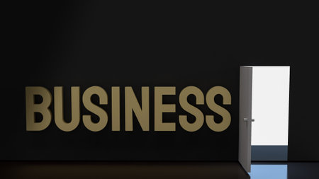 business gold text and light glow on a door for abstract background content 3d rendering.の写真素材